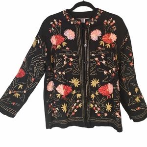 Vintage BFA Classics Cotton & Flax Floral Embroidered Boho Button Up Jacket XLP